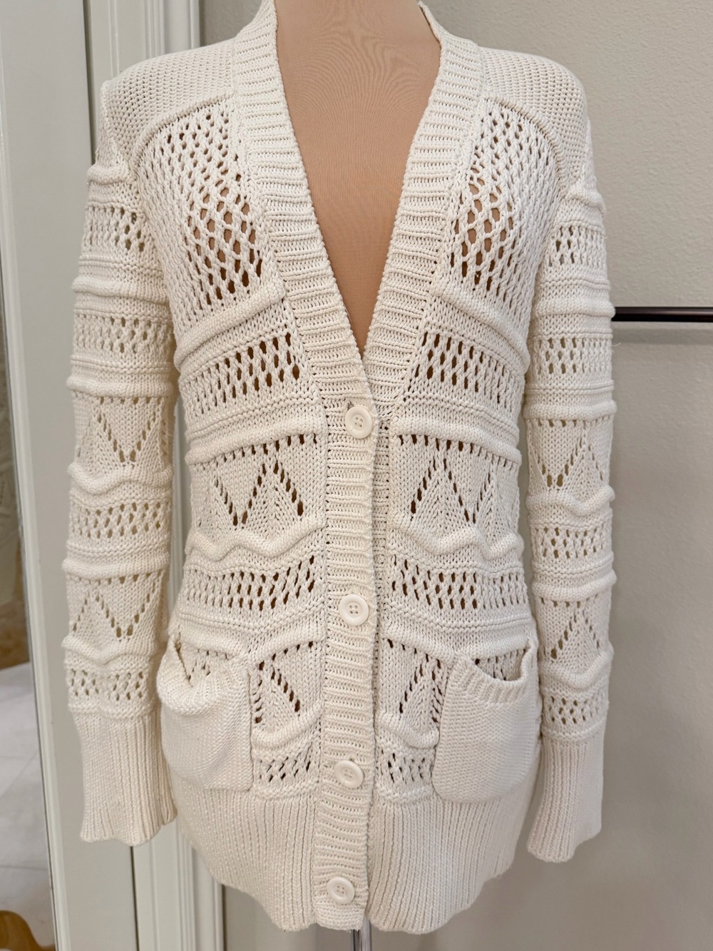 Joie Harbin Open Knit Pointelle Cardigan Cream XS